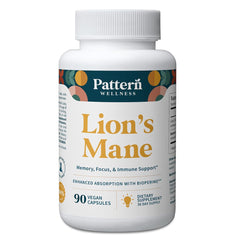 Pattern Wellness Lion's Mane bottle with label for daily cognitive support