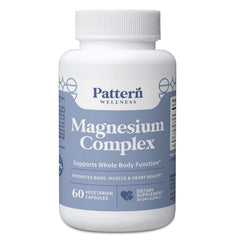 Pattern Wellness Magnesium Complex bottle front, supports relaxation for daily well-being.