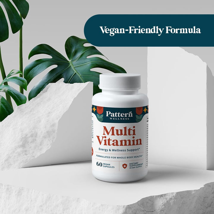 Pattern Wellness glass bottle conveys premium quality and easy dosage.