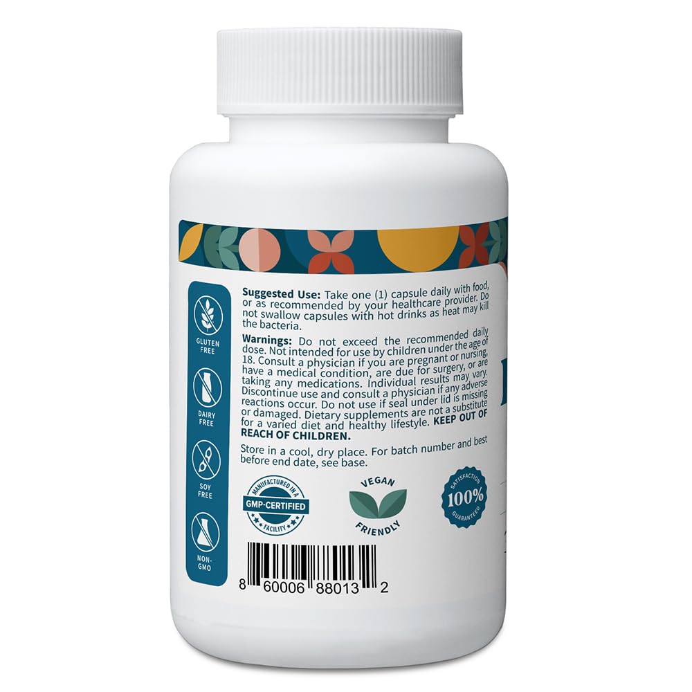 Pattern Wellness probiotic bottle side label highlights 51B CFU and 11 strains.