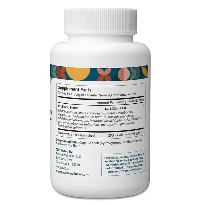 Pattern Wellness capsules showcased for easy daily probiotic routine and gut support.
