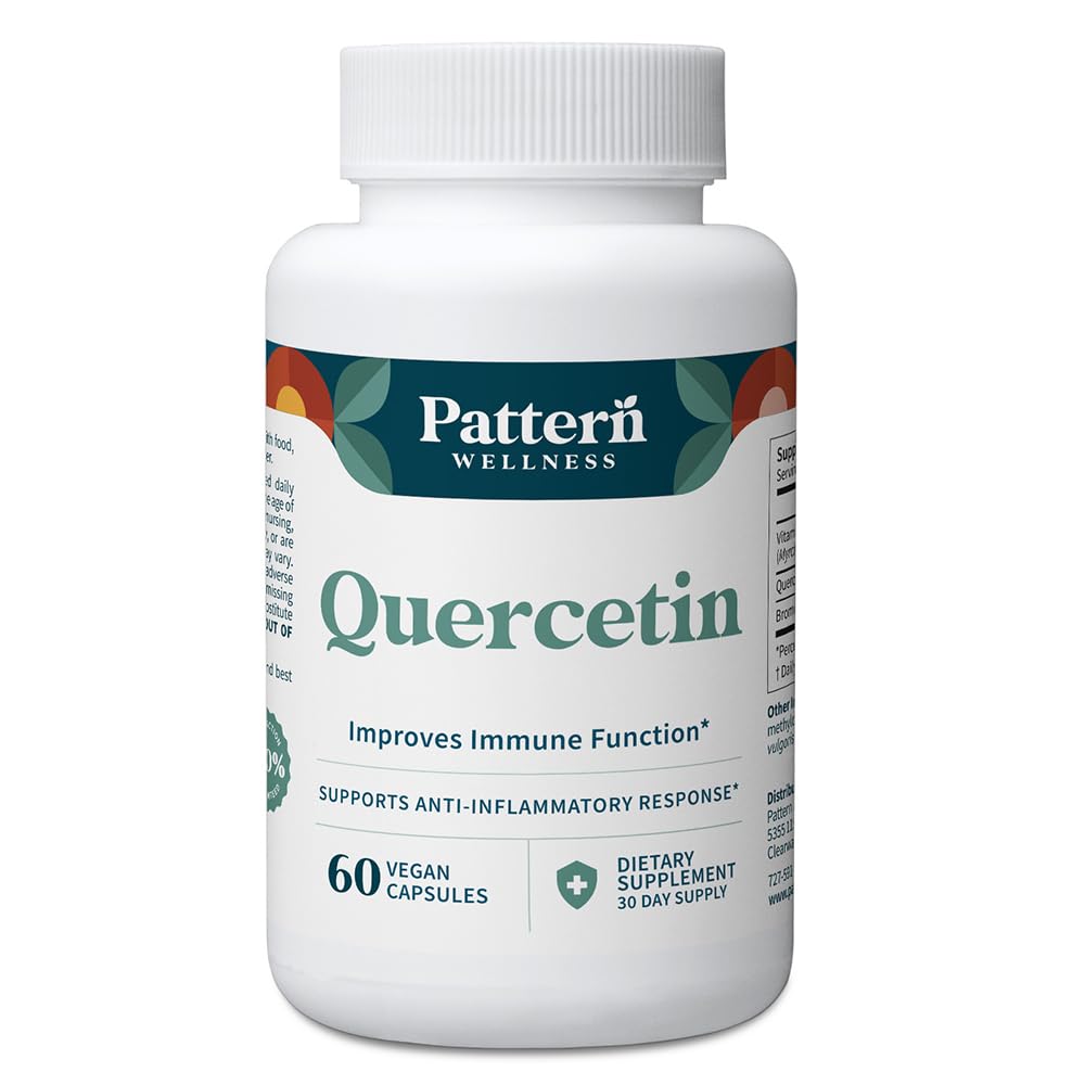 Pattern Wellness quercetin bottle front for daily antioxidant support and immune-friendly wellness.