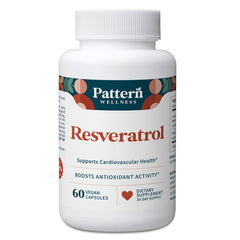 Pattern Wellness Resveratrol with Fisetin bottle front indicating daily antioxidant support