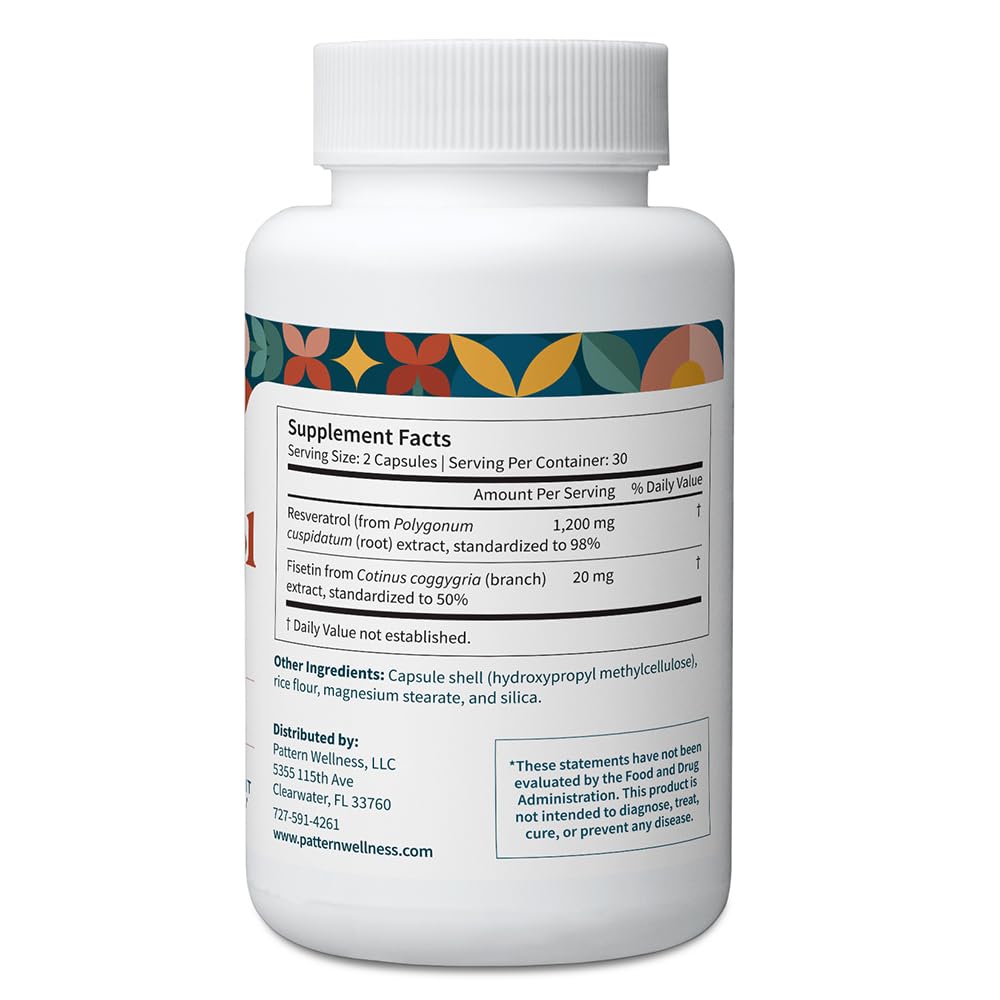 Pattern Wellness Resveratrol with Fisetin capsules ready for easy daily use