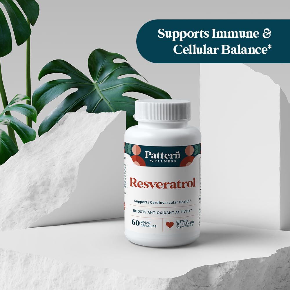 Pattern Wellness Resveratrol with Fisetin bottle in a morning wellness setup
