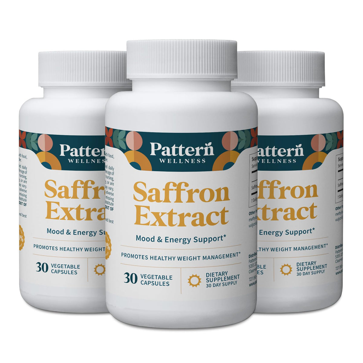 Pattern Wellness saffron extract bottle promotes calm mood and daily balance