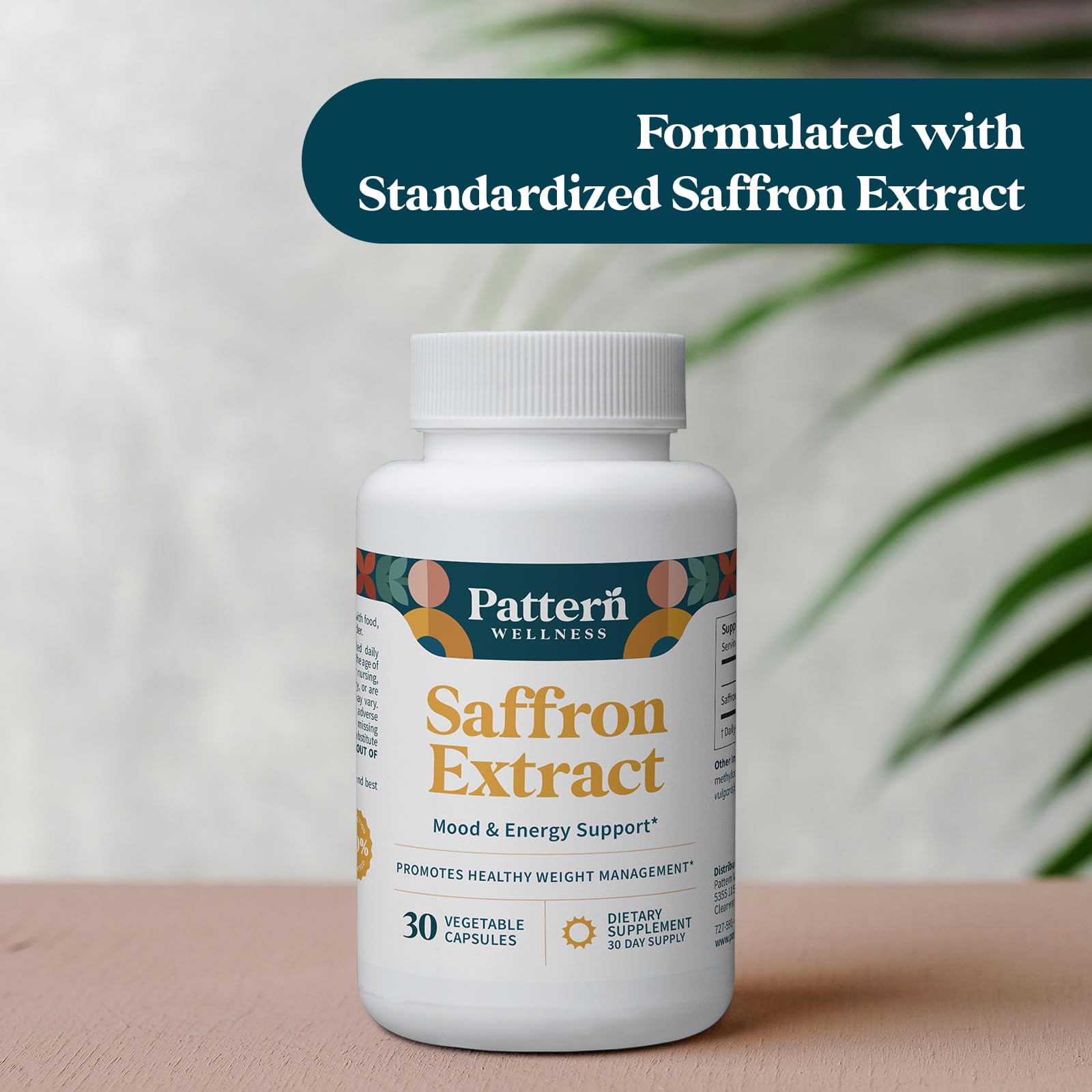 Pattern Wellness saffron extract ingredients list communicates quality and third party testing