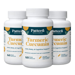 Pattern Wellness Turmeric Curcumin bottle shows easy daily support for joint comfort and mobility.