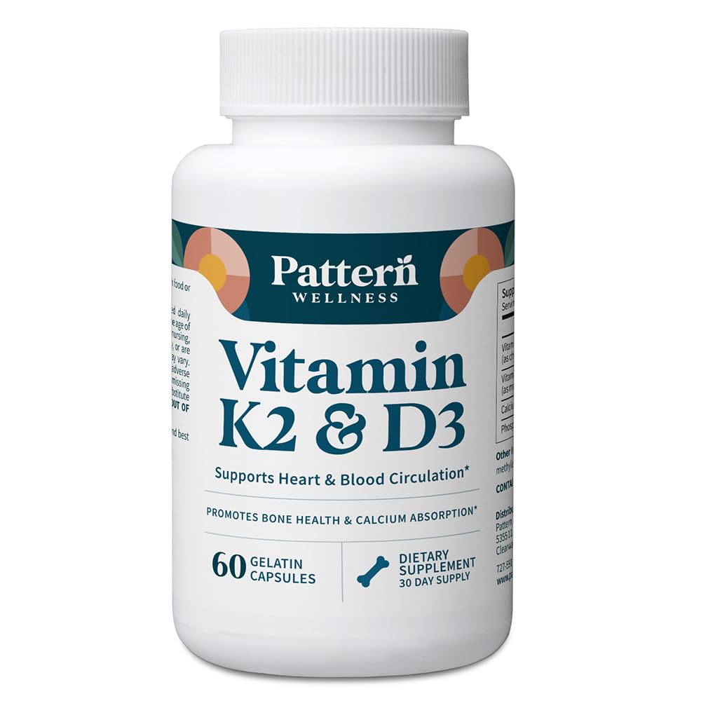 Pattern Wellness Vitamin K2 D3 bottle front for daily bone support.