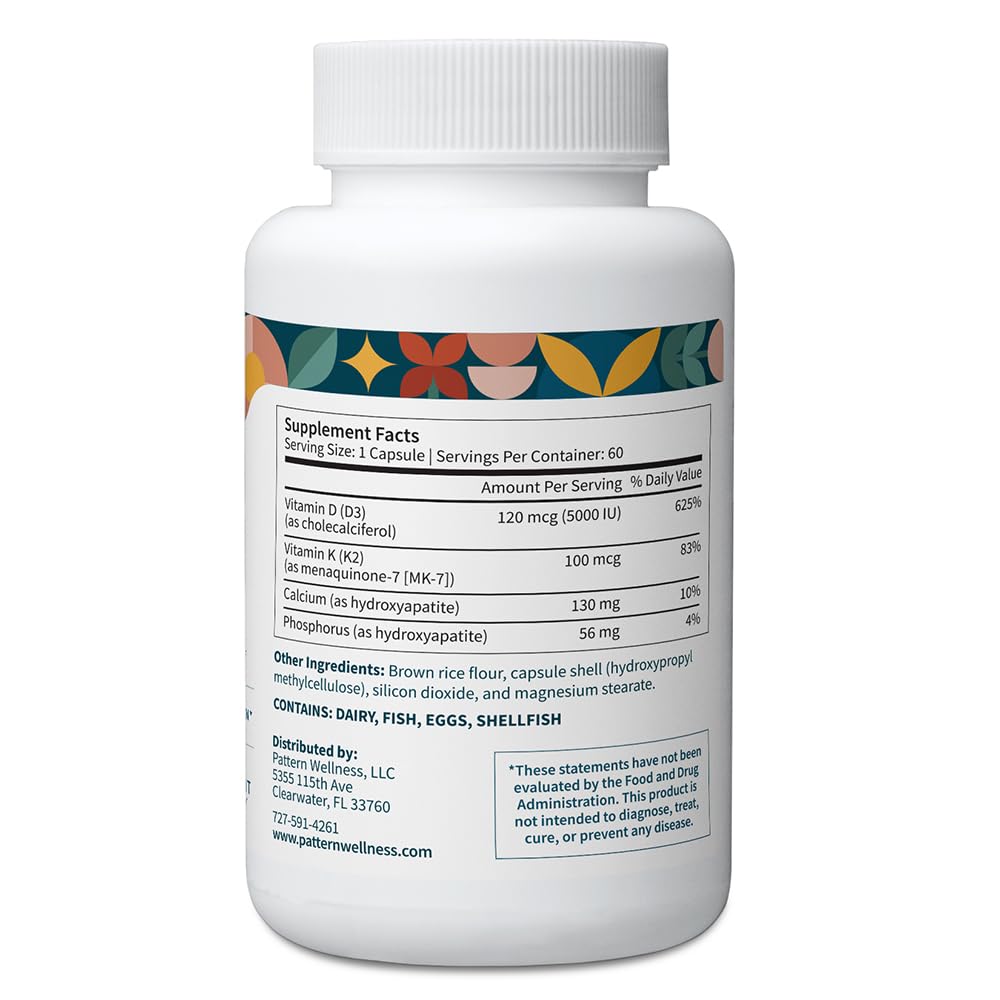 Pattern Wellness Vitamin K2 D3 bottle side view with label.