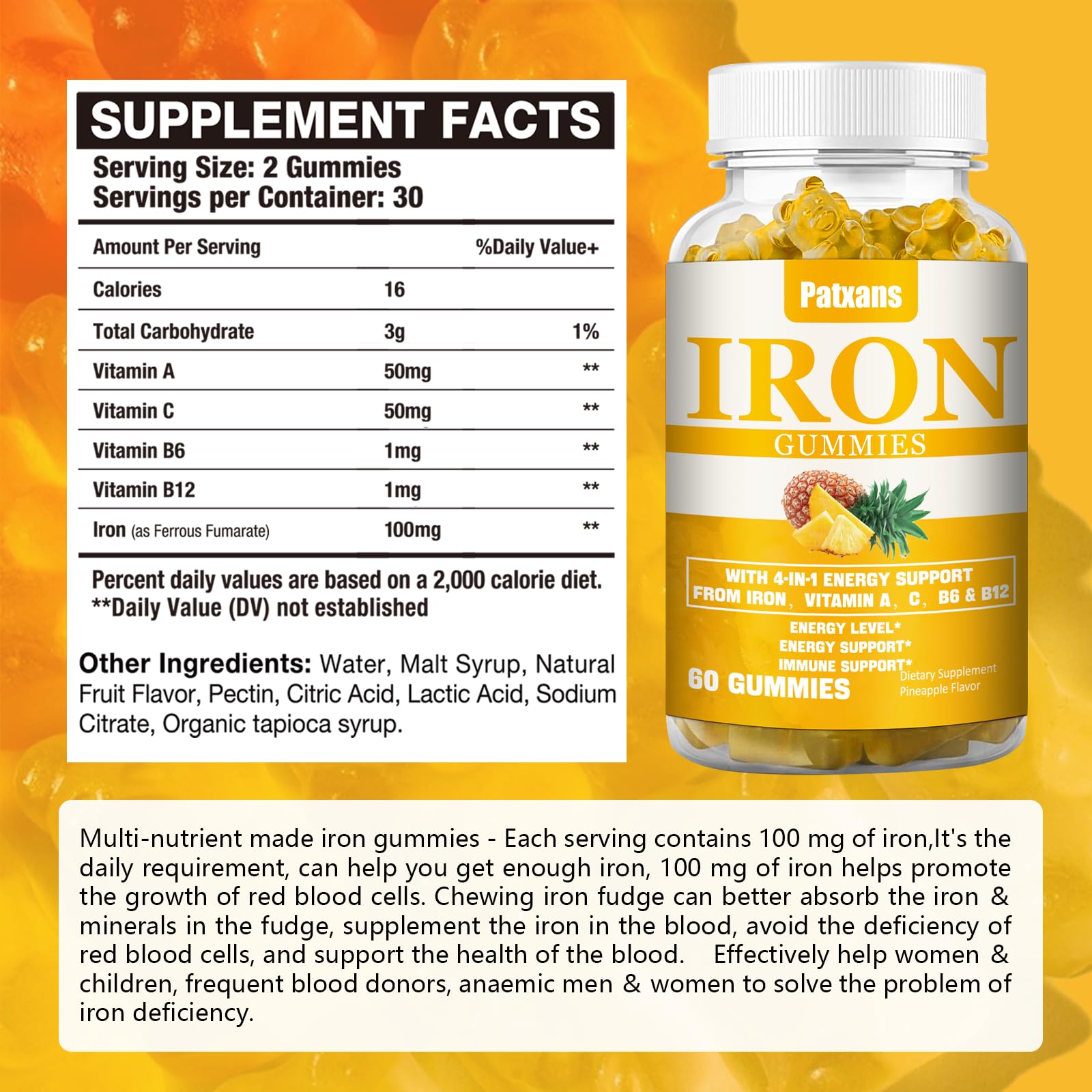 Patxans iron gummies pineapple serving spoon highlighting easy serving