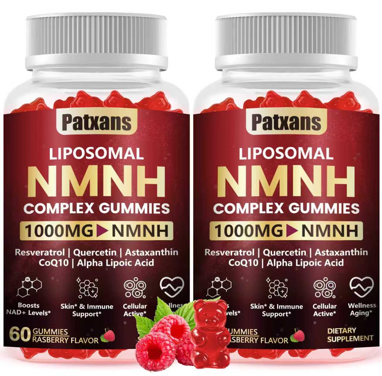 Patxans NMNH Gummies pack front, two-pack convenience for on-the-go snacking.