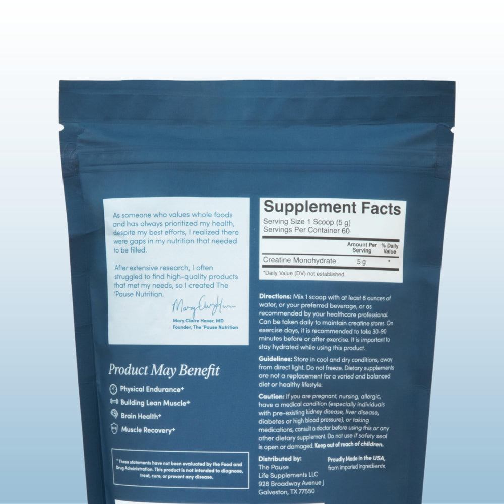 The Pause Life Creatine Powder gluten-free label fits vegan routines.