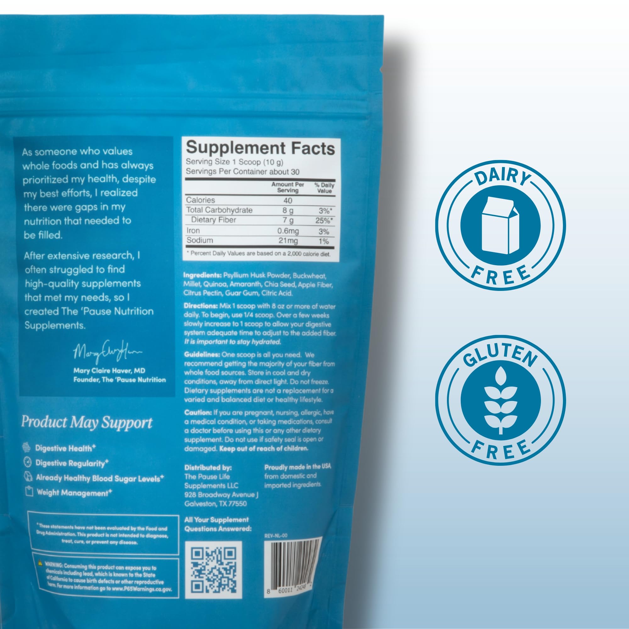 The Pause Life Fiber GDX scoop measuring powder for easy mixing.