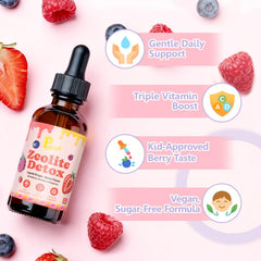 Pavintrix Zeolite Detox Drops bottle label shows clean, vegan, non-GMO formula