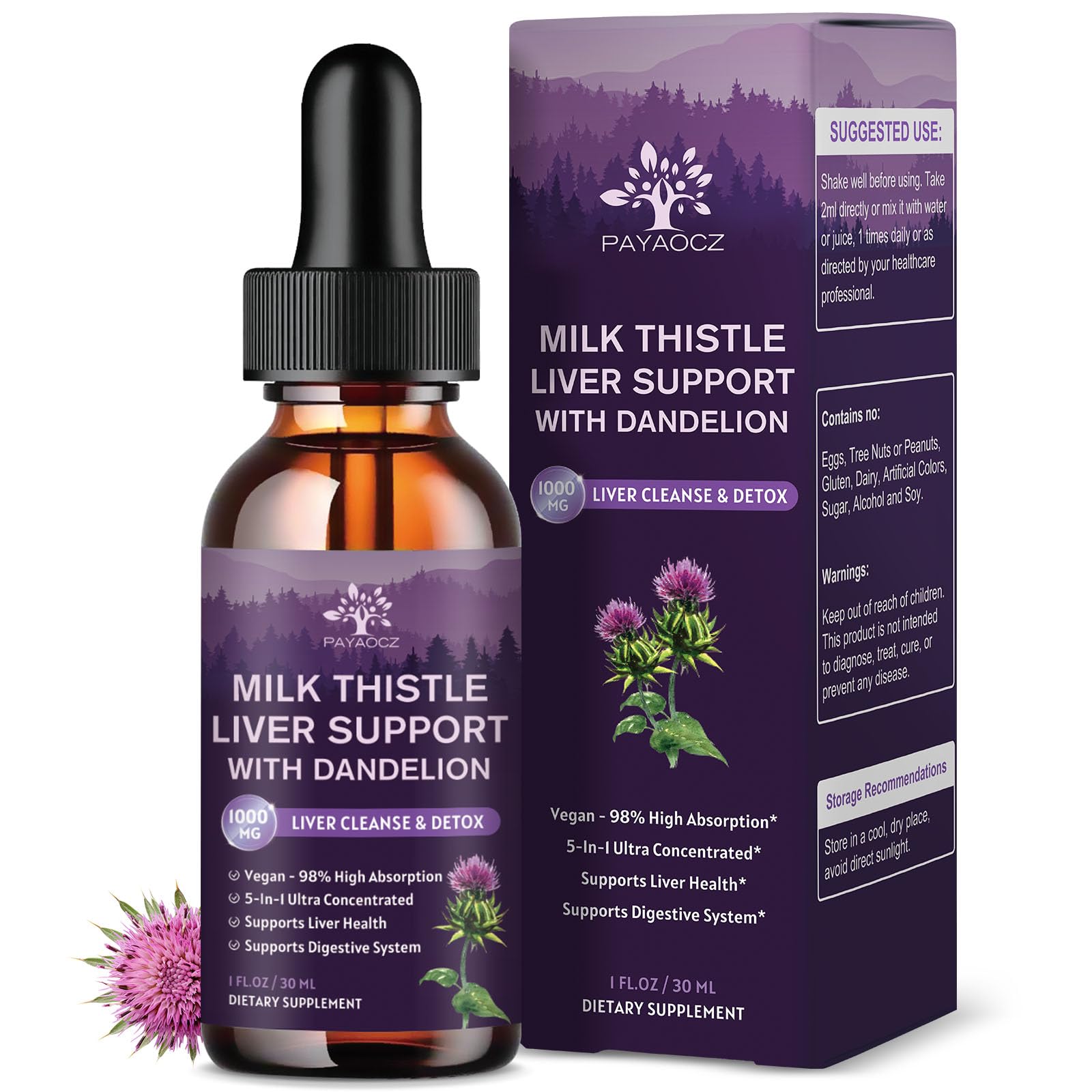 PAYAOCZ Milk Thistle Drops bottle for daily post-meal support.