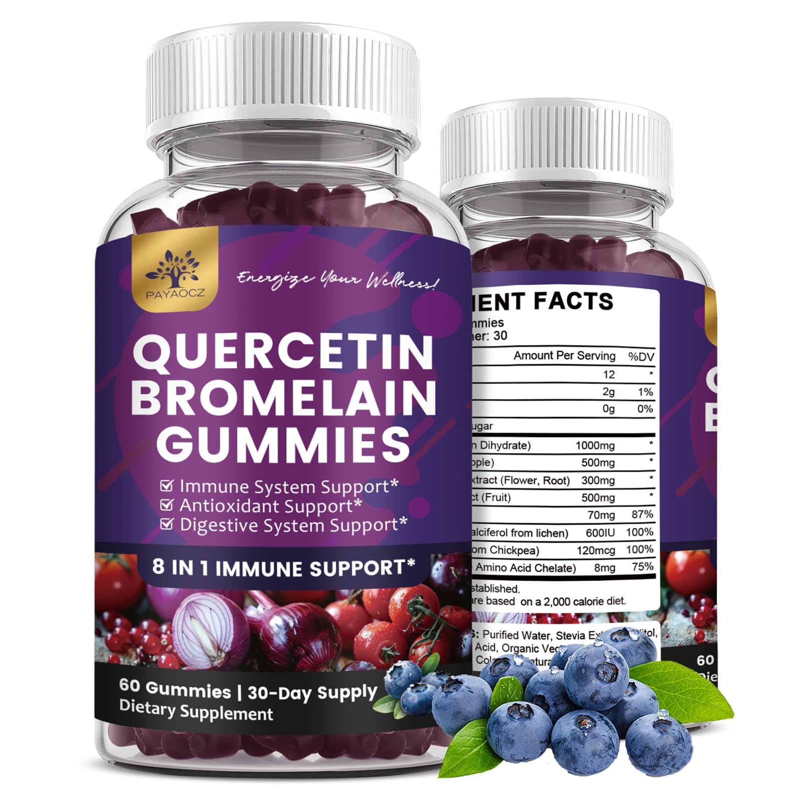 PAYAOCZ Quercetin Gummies bottle 2-pack for convenient immune support.