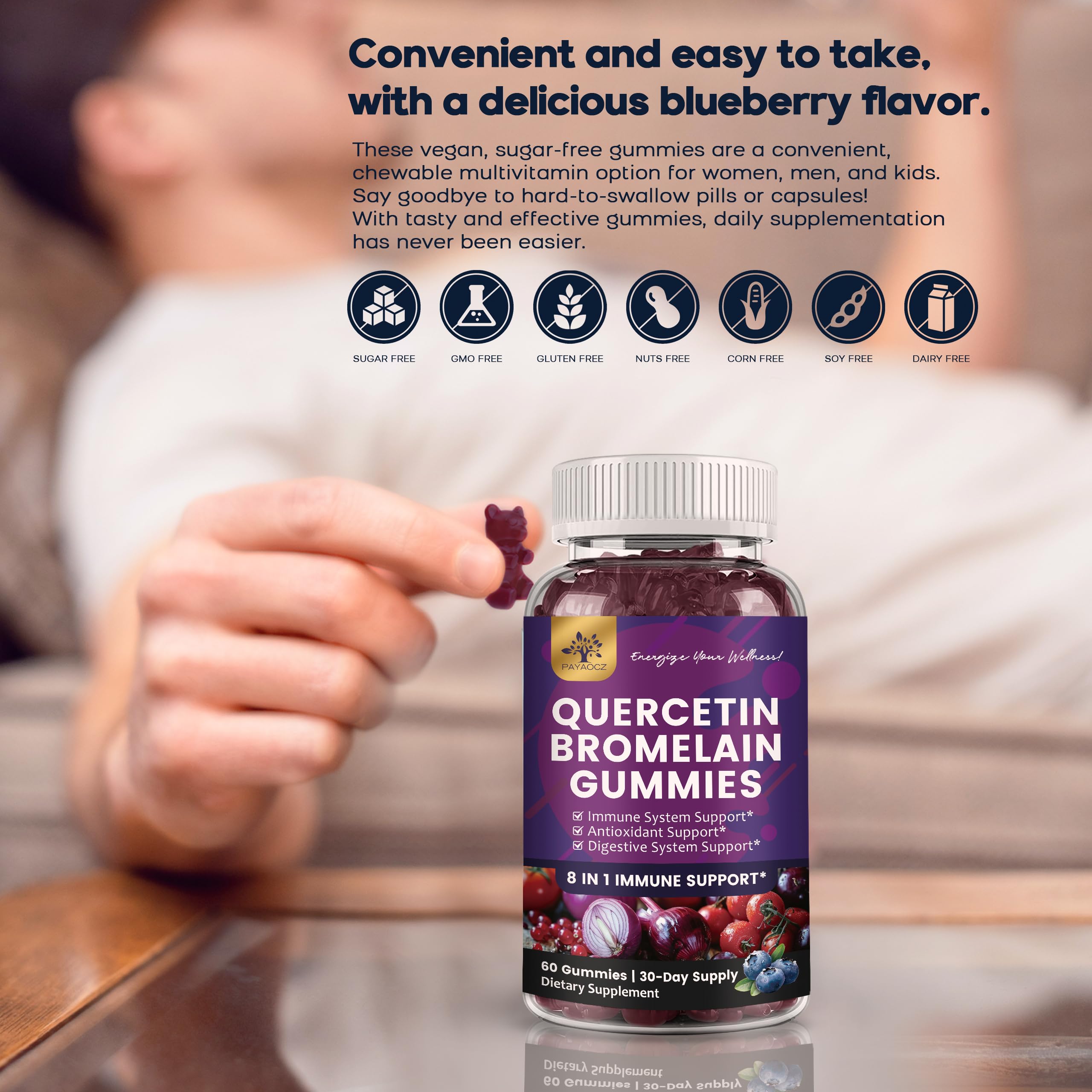 PAYAOCZ Quercetin Gummies kid-friendly daily chew for routine wellness.