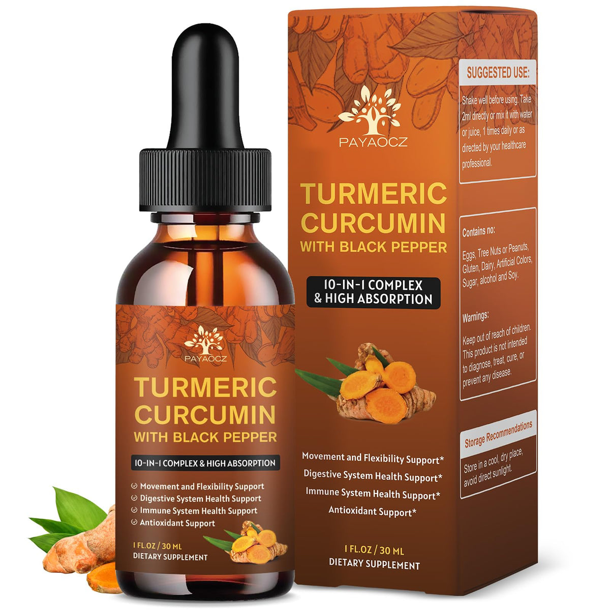 PAYAOCZ turmeric liquid drops bottle for easy daily use and digestive comfort.