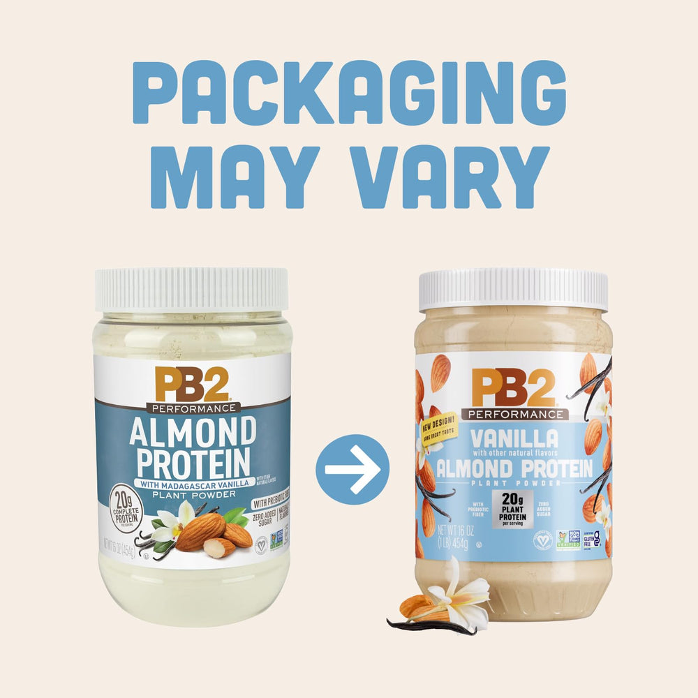 PB2 vanilla scoop in canister demonstrating easy mixing into smoothies