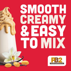 PB2 Performance vanilla shaker shown with a creamy, plant-based drink