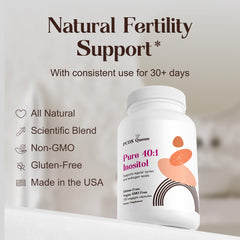 PCOS Queen Pure label close-up highlighting gluten-free and GMO-free formula.