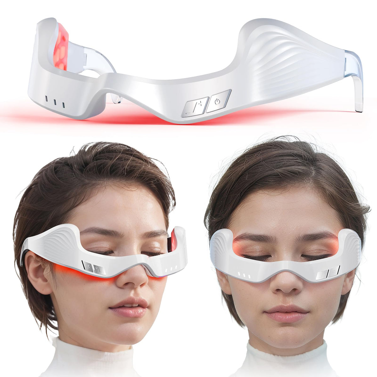 PDTVERA under-eye red light device delivering soothing facial therapy for tired eyes.