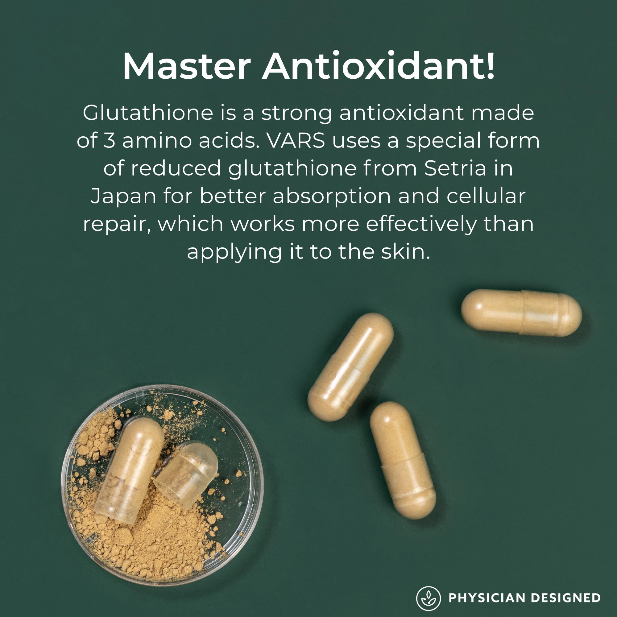 PD VARS glutathione capsules packaging on a clean surface
