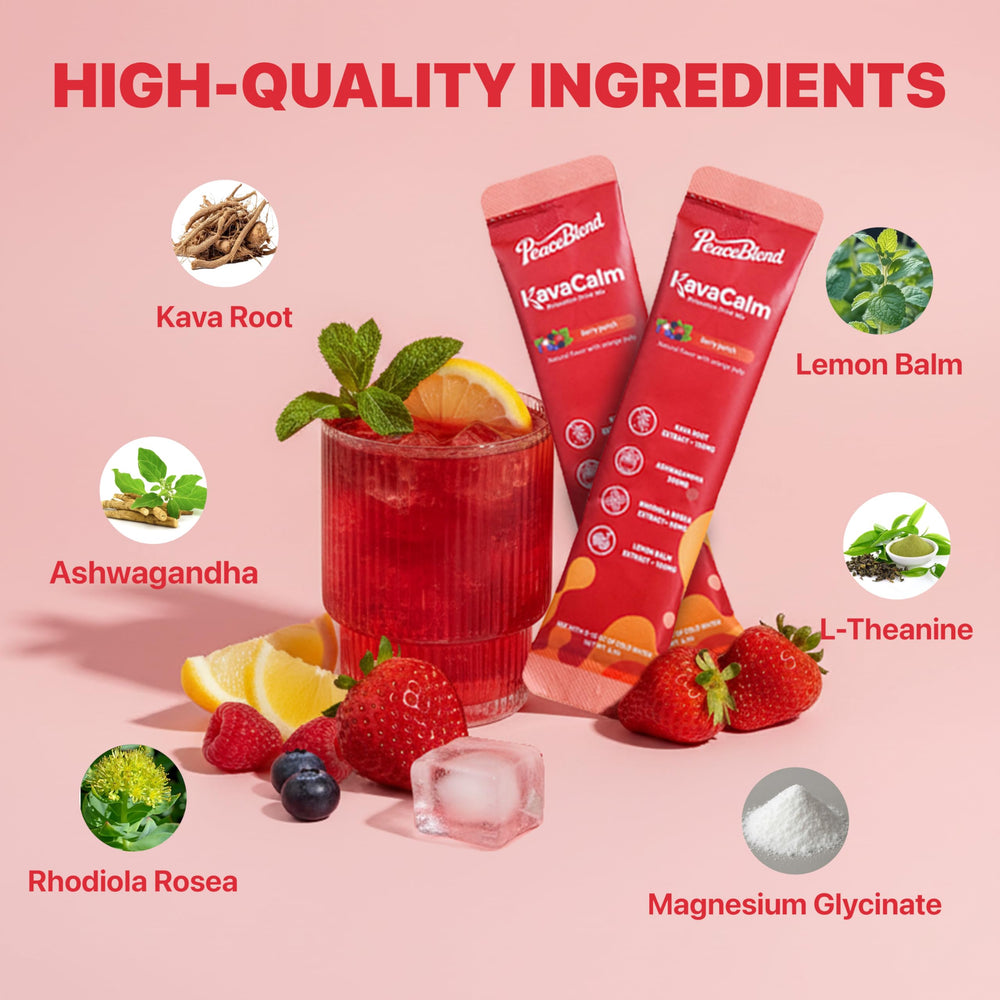 Scoop dispensing PEACEBLEND Supercalm powder for quick mixing.