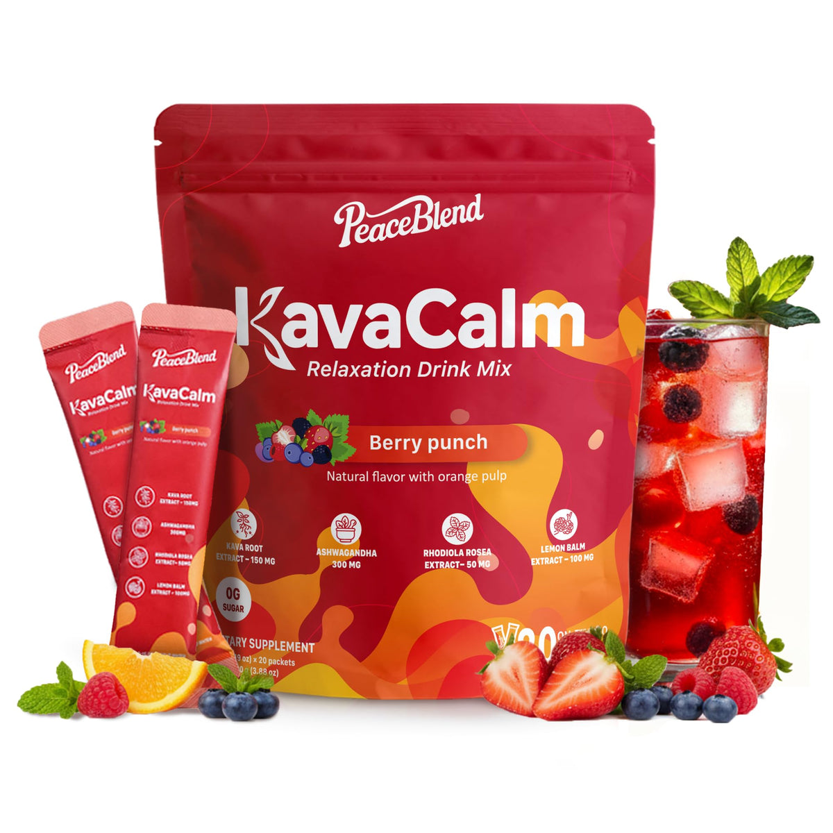 PEACEBLEND Supercalm packets close-up for easy daily calm.