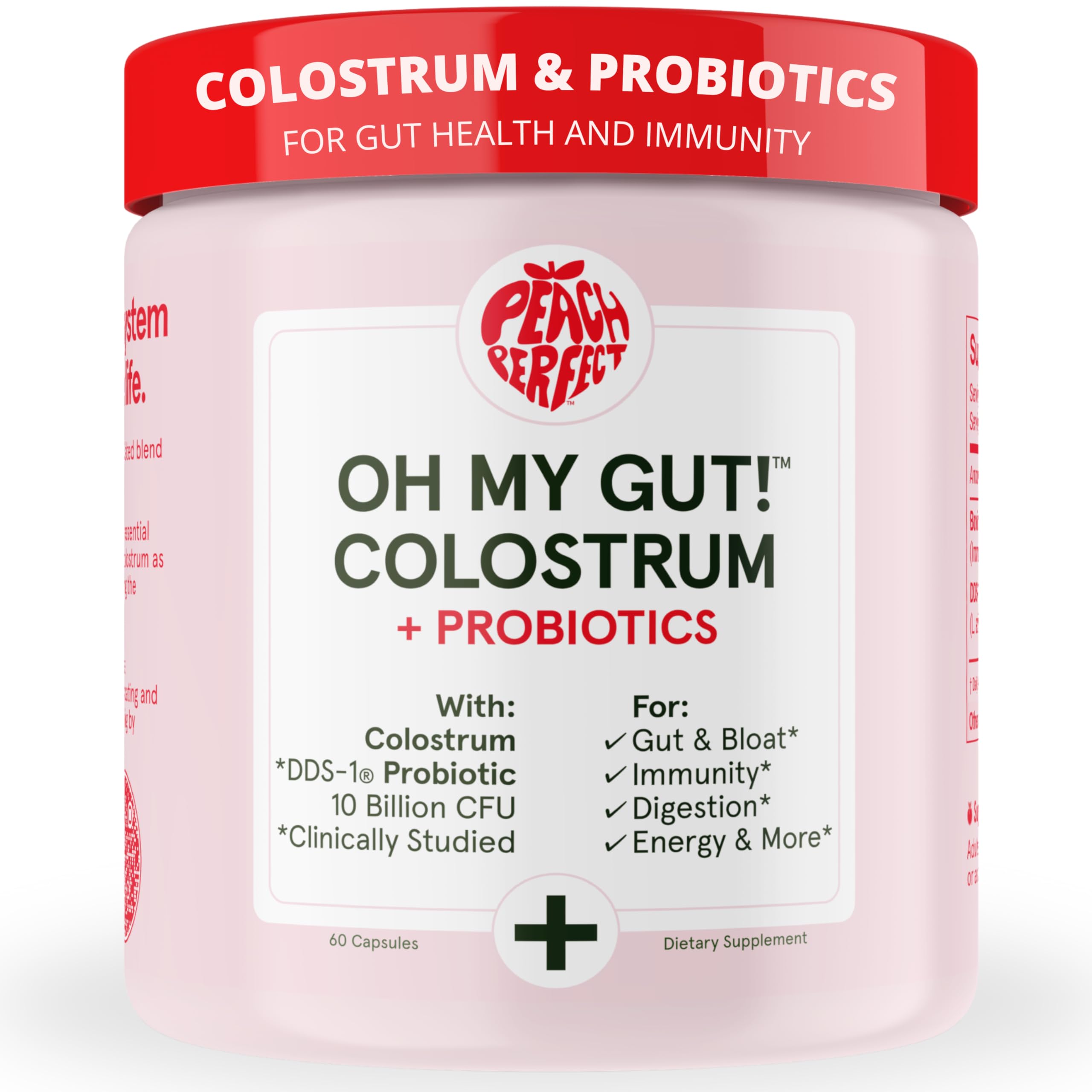 Peach Perfect Colostrum capsules for daily gut wellness and vitality.