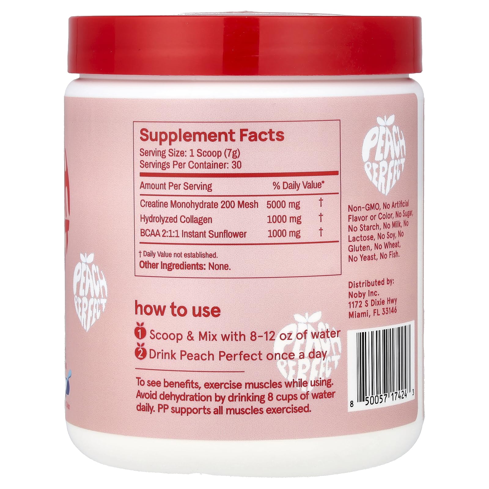 Peach Perfect Creatine Blend pink lemonade shake dissolves smoothly for flavor and hydration.