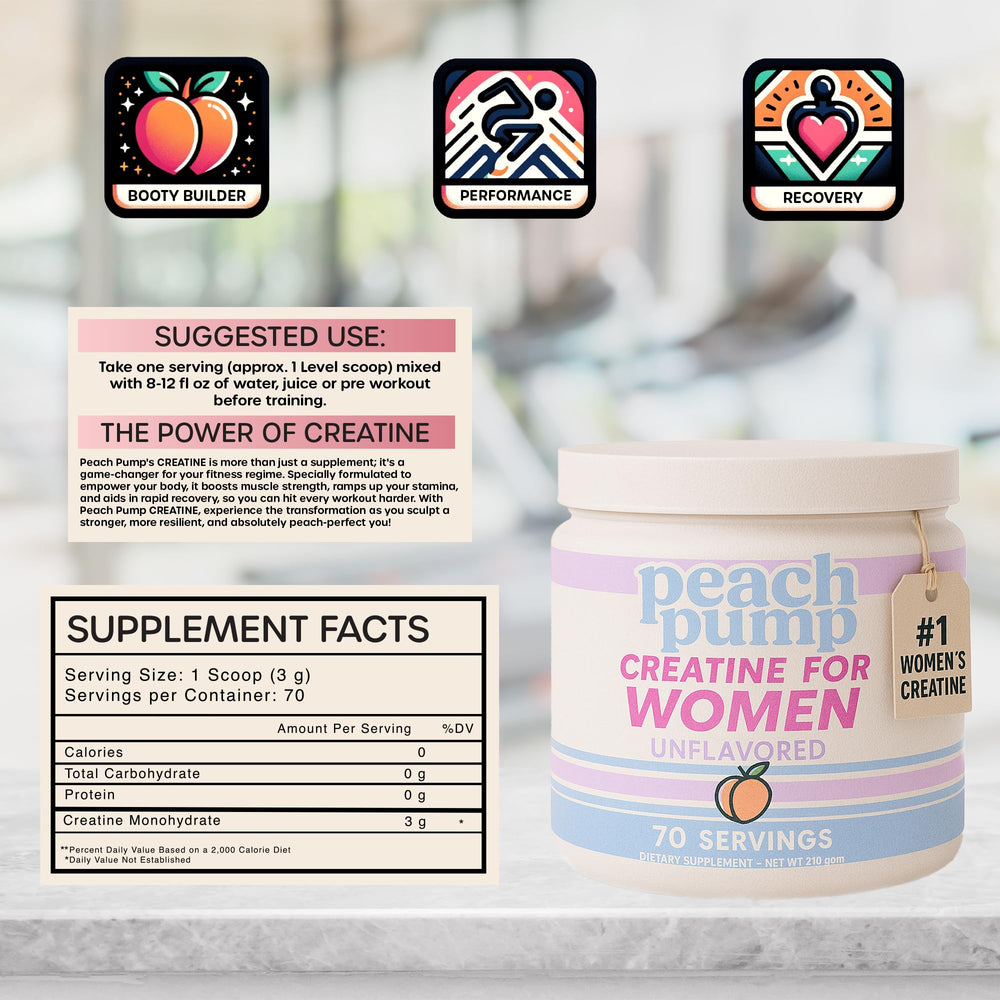 Peach Pump Creatine container shows 70 servings label.