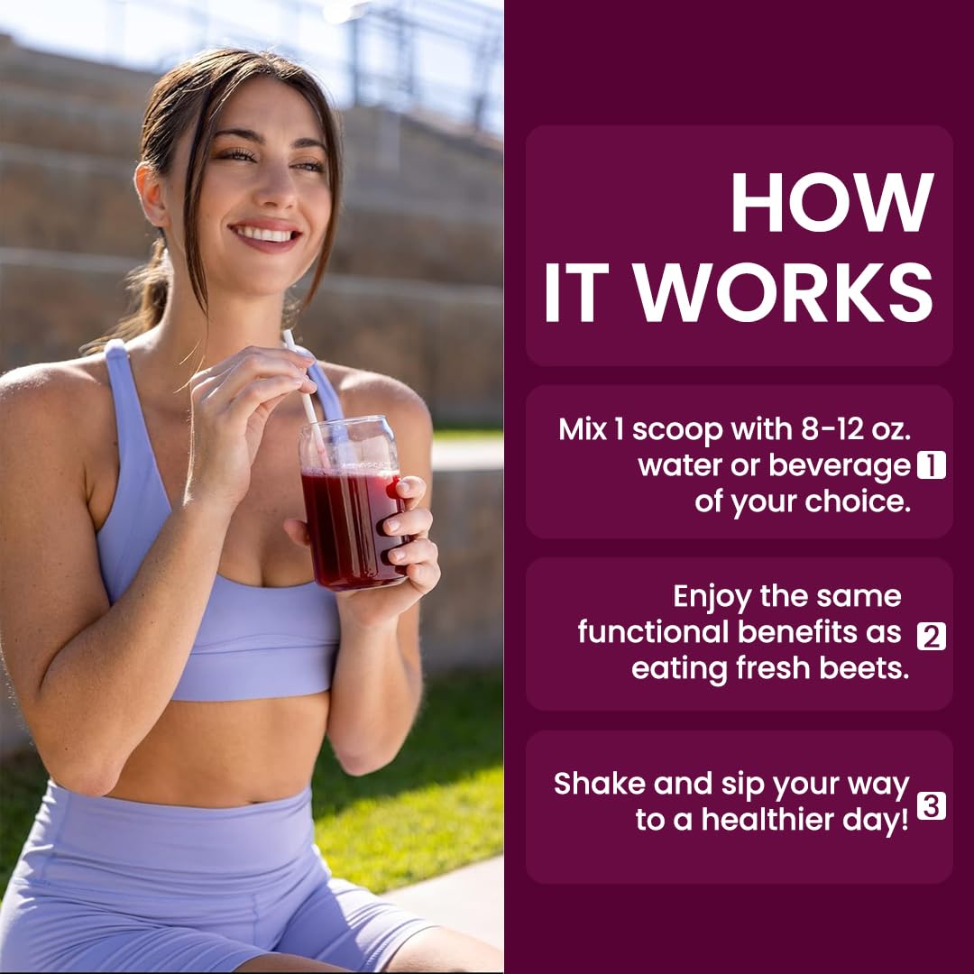 Beet powder added to smoothie for natural color and flavor.