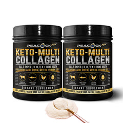 Peacock Max Keto Multi Collagen Peptides bottle front, highlighting joint and skin support