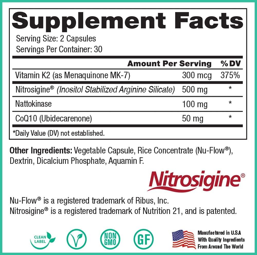 Peak Cardio Platinum bottle label close-up highlighting key ingredients for vascular support.