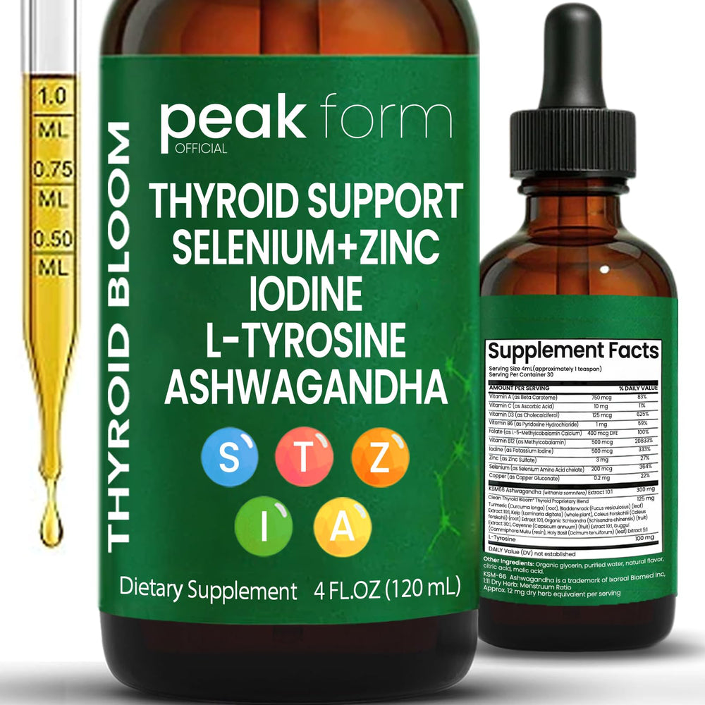 Peak Form Official Thyroid Support Drops bottle for daily balance and convenience.