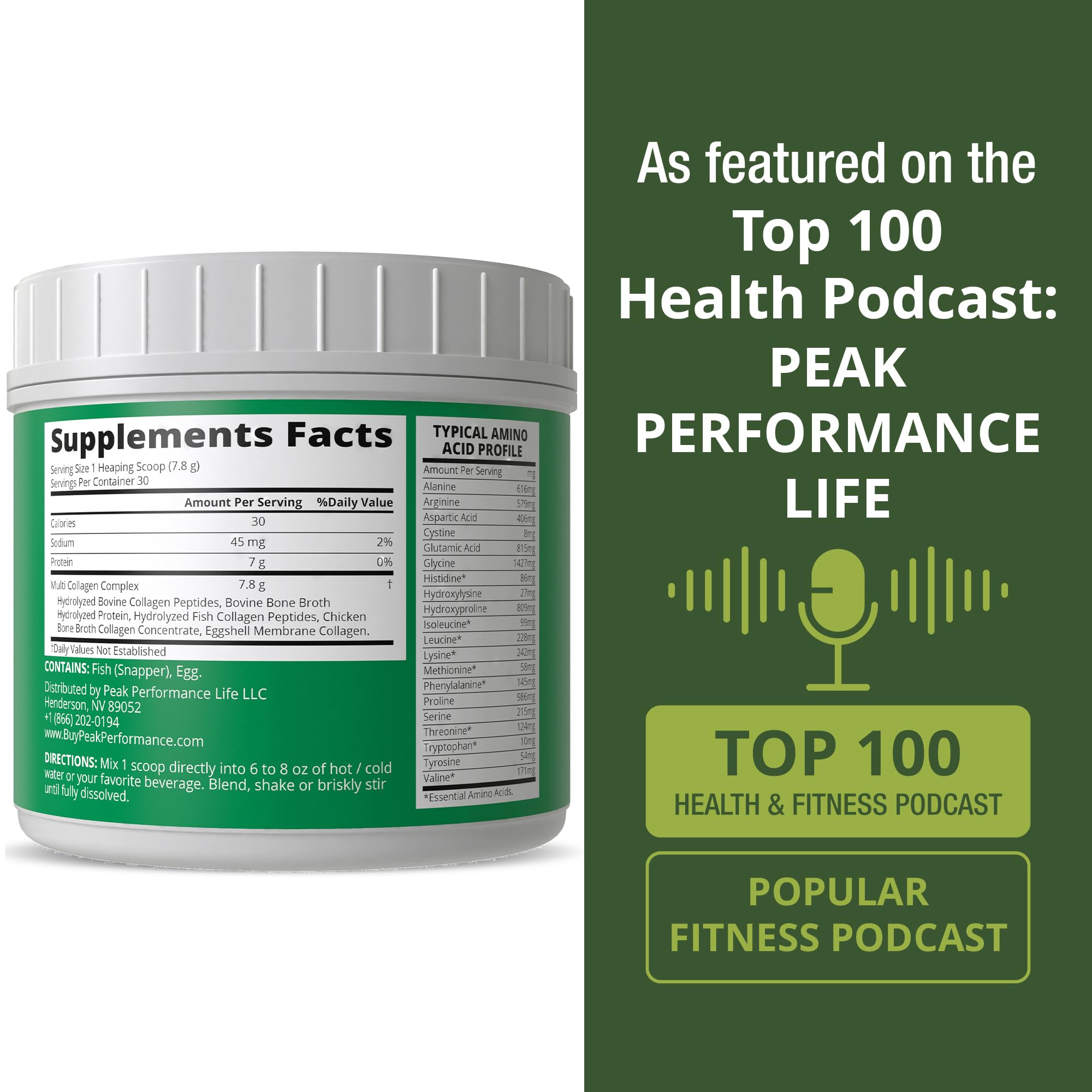 Eggshell membrane collagen component within Peak Performance All 5 blend