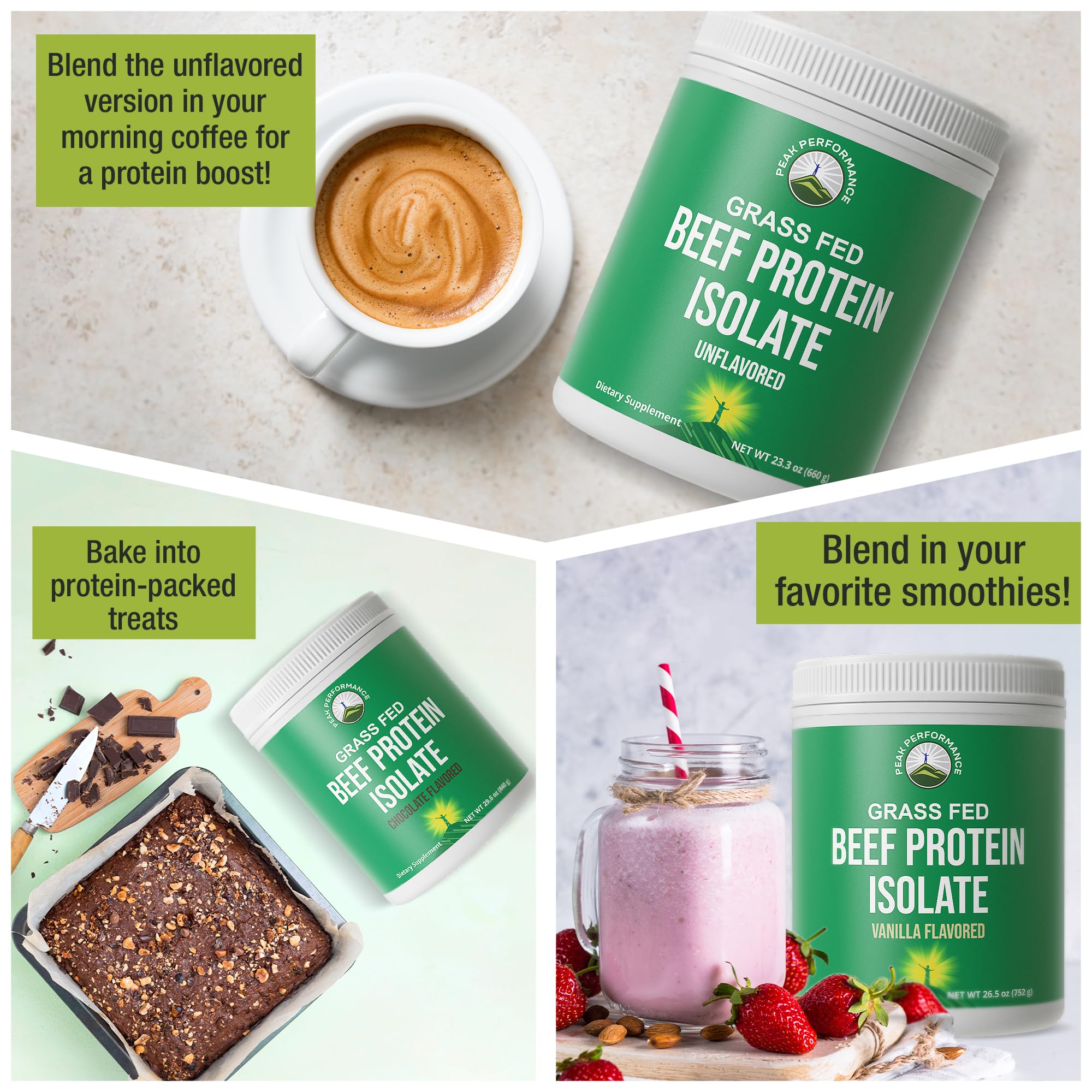 Peak Performance close-up of beef protein powder texture