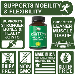 Peak Performance bone broth capsules origin grass-fed, clean ingredients.