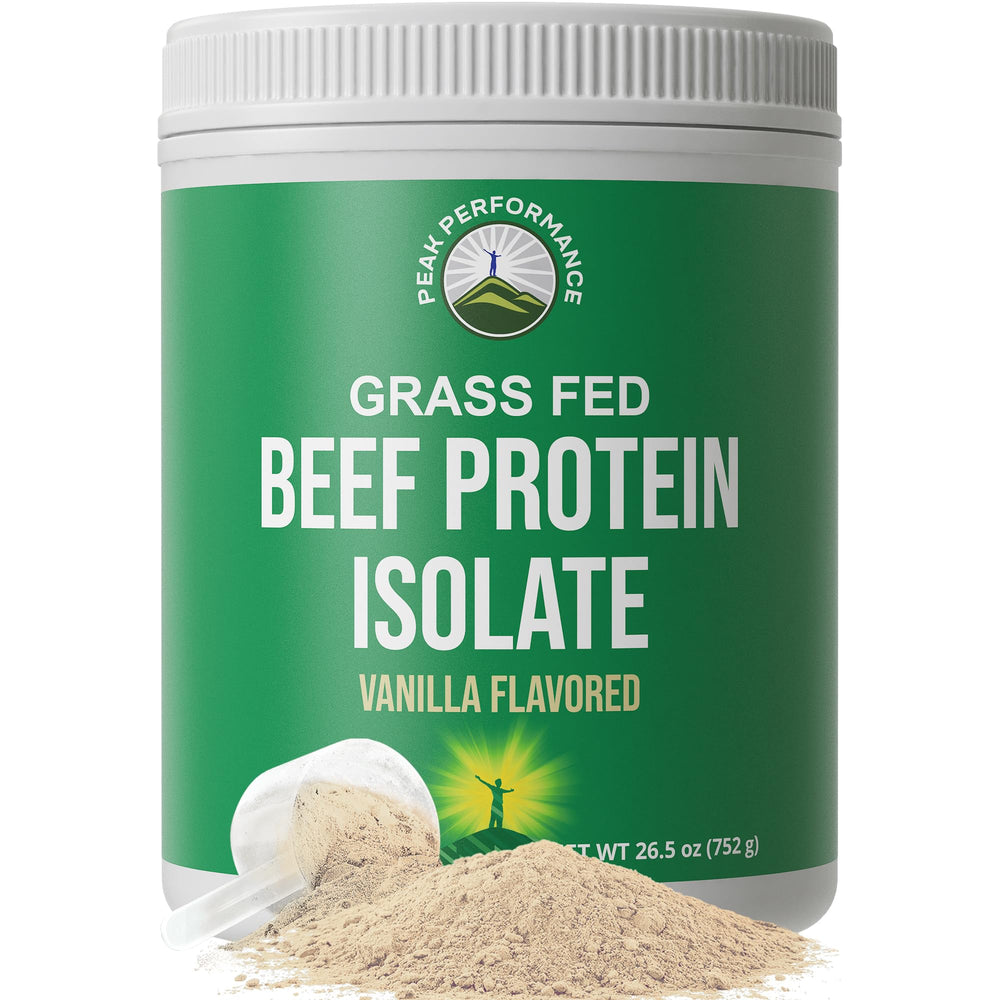 Peak Performance beef protein vanilla front label showing lactose-free formula