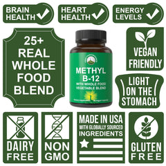 Peak Performance Methyl B12 with real fruit and vegetable ingredients promoting absorption.
