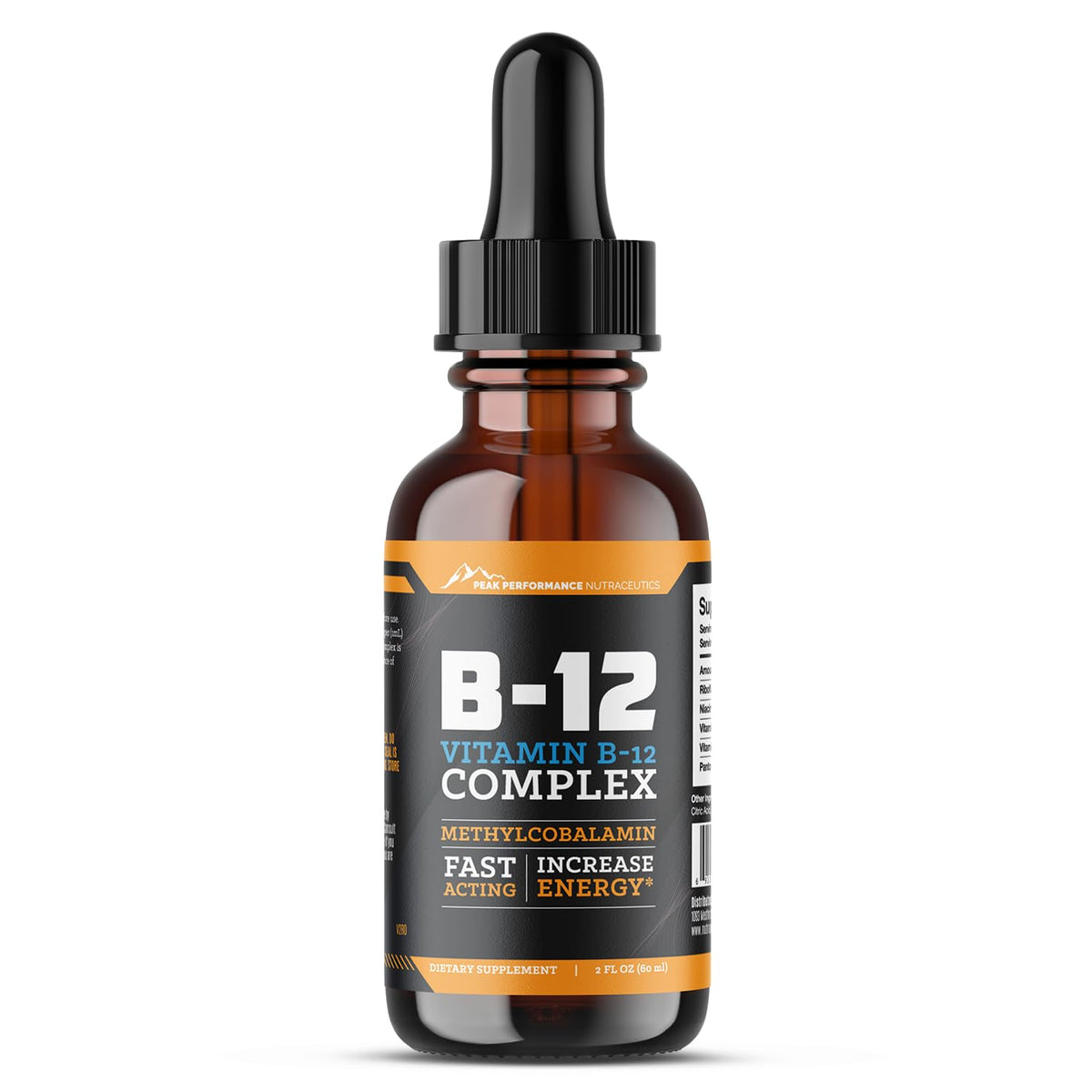 Peak Performance Nutraceutics B12 Drops bottle shown for daily energy support.