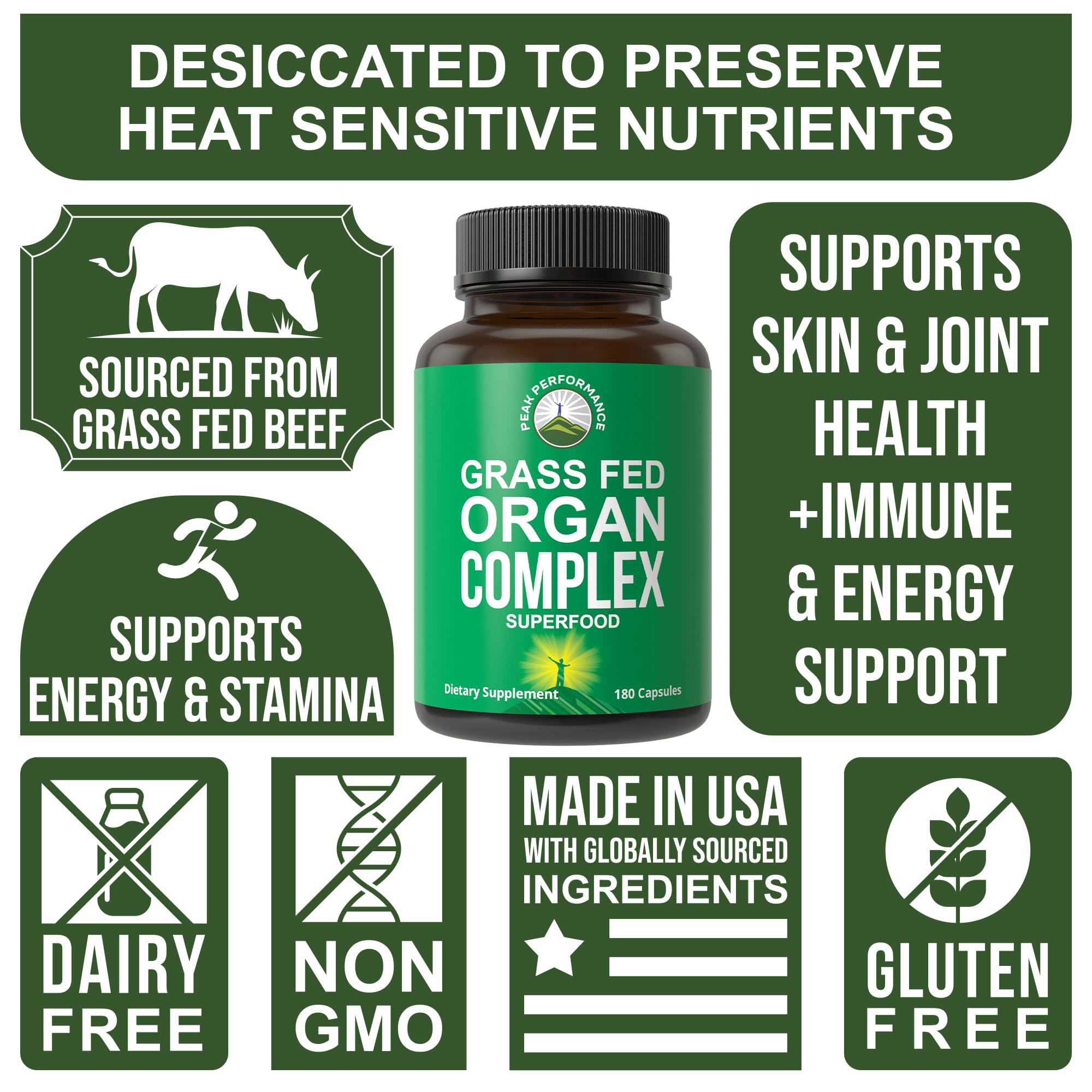 Peak Performance organ complex heart capsules for vitality.