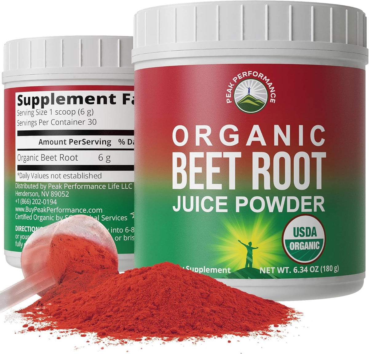 Peak Performance Organic Beet Root Powder jar shows premium quality and vibrant color
