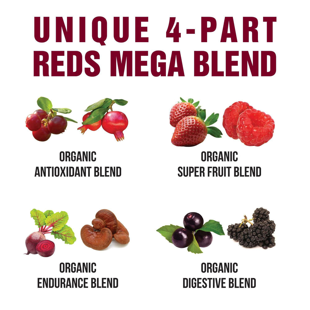 Peak Performance Organic Reds on yogurt topping for versatile meals.