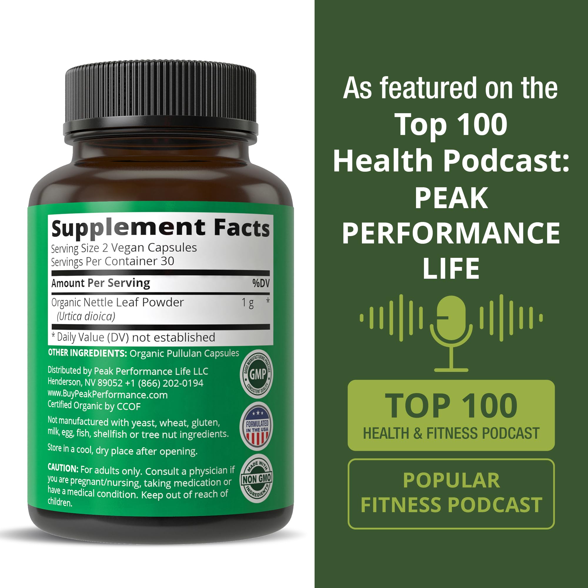 Peak Performance plant-based herb supplement packaging