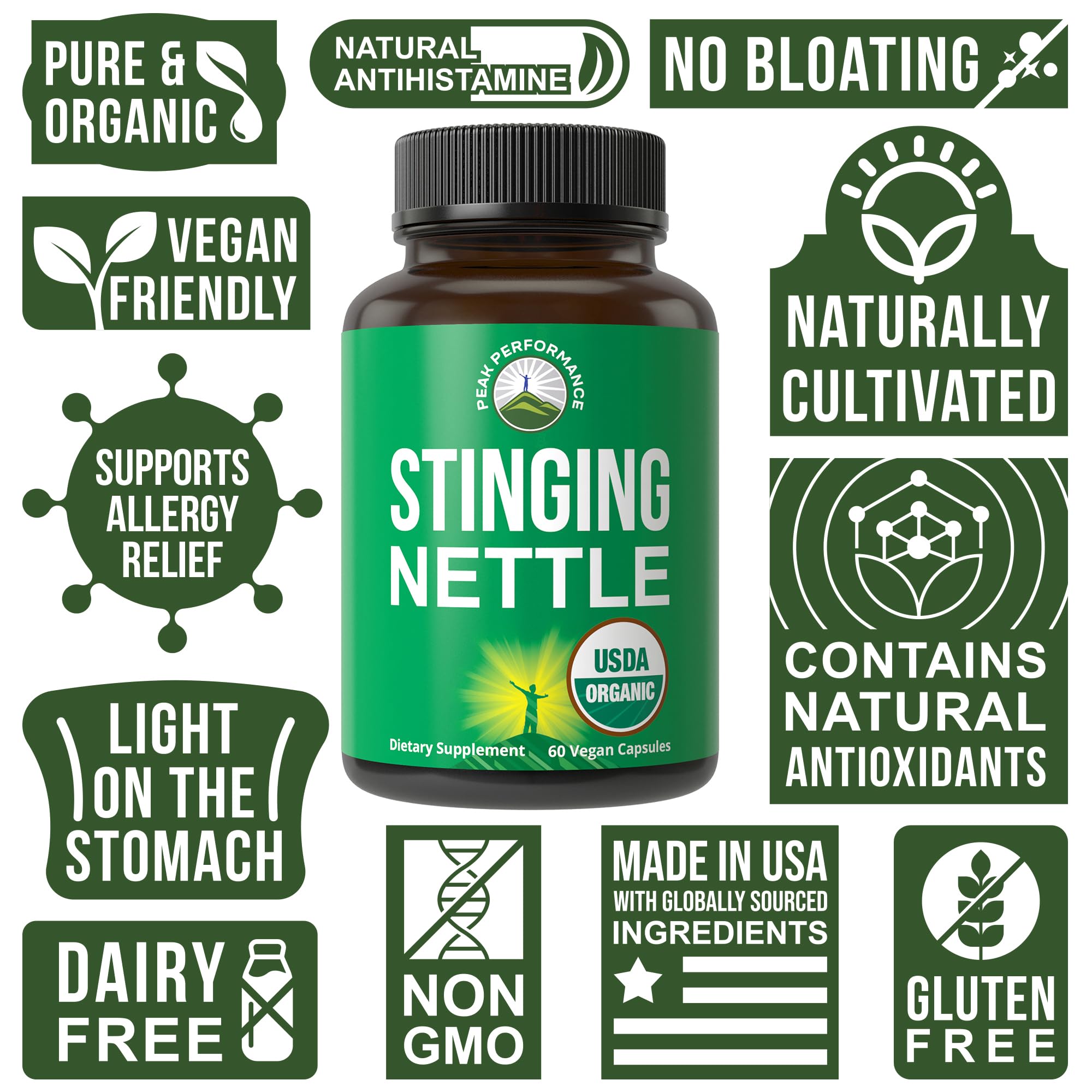 Peak Performance vegan allergen-free ingredients label on bottle