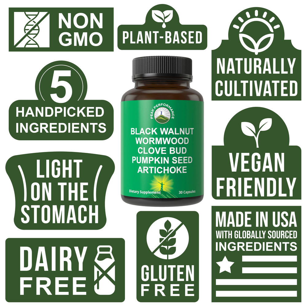 Peak Performance Wormwood Cleanse capsules demonstrate daily dosage convenience