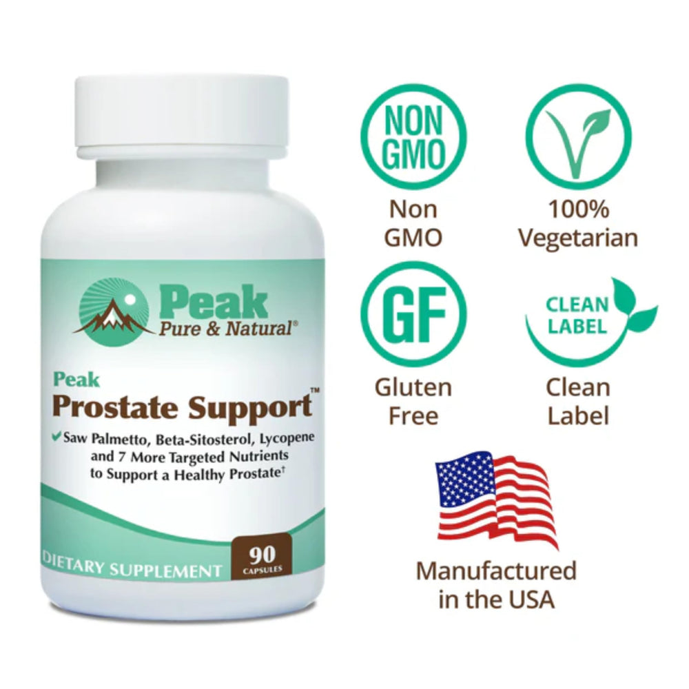 Peak Prostate Support bottle label detail highlighting natural ingredients and quality